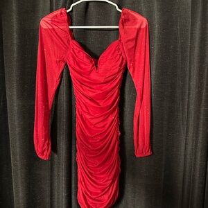 Jump Apparel XS Elegant Red Ruched Dress